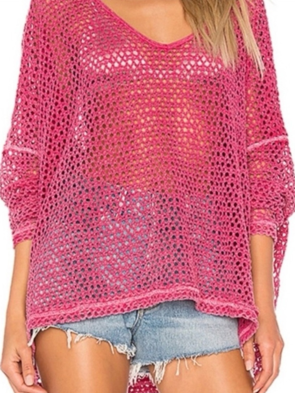 We The Free People XS Napa Crochet Sweater in Pink Oversized